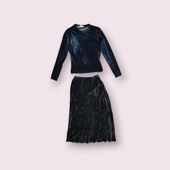 Hairston Roberson Ropa Women's Black Velvet Long Sleeve and Maxi Skirt Medium - Picture 1 of 12